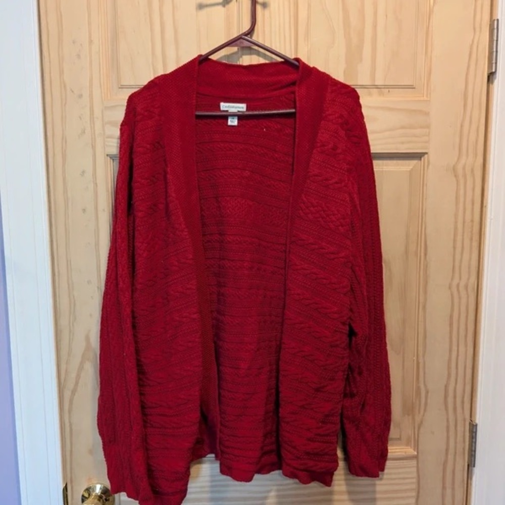 Croft & Barrow Red Open-Front Cable Knit Sweater